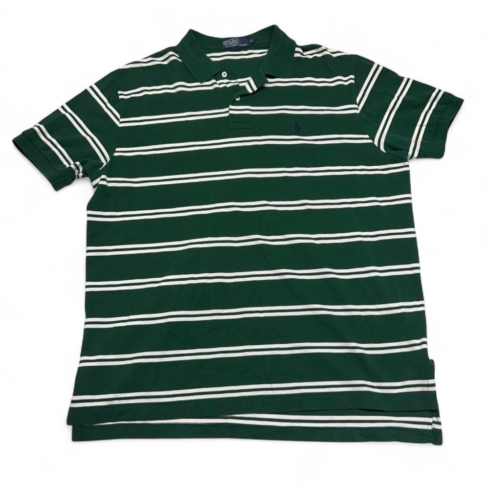 Polo Ralph Lauren Mens XL Green White Striped Short Sleeve Pique Polo Shirt - Picture 1 of 6